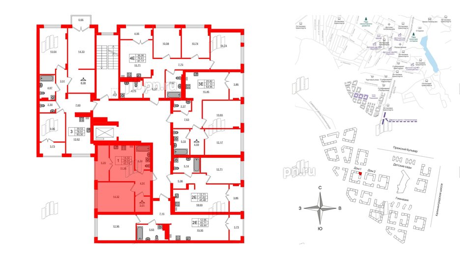 Квартира в ЖК «Включи», 1 комнатная, 43.74 м², 7 этаж