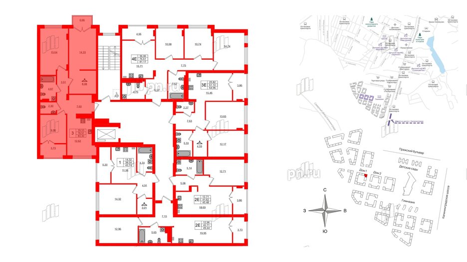 Квартира в ЖК «Включи», 3 комнатная, 83.3 м², 7 этаж