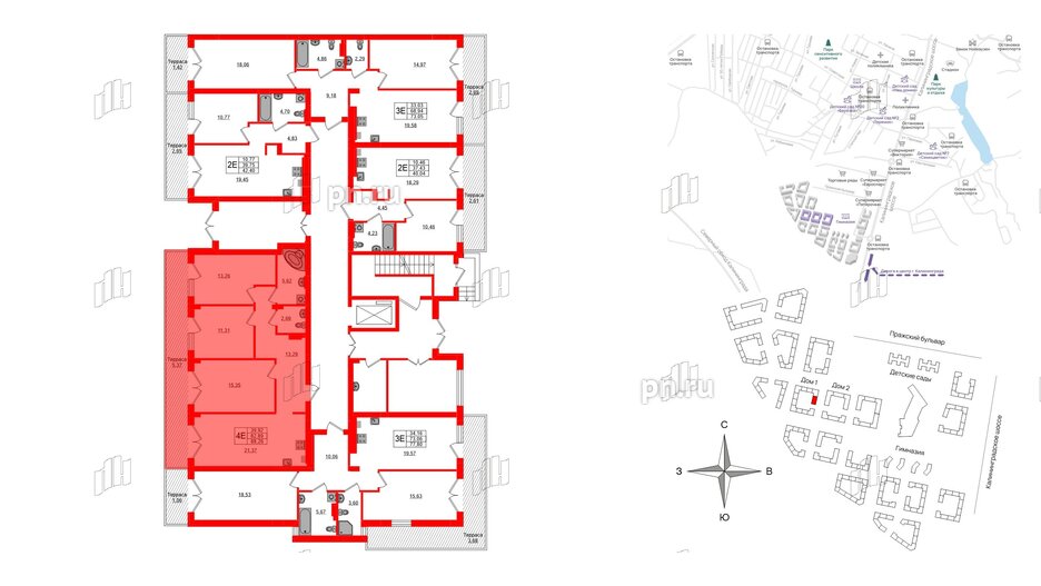 Квартира в ЖК «Включи», 3 комнатная, 88.26 м², 1 этаж