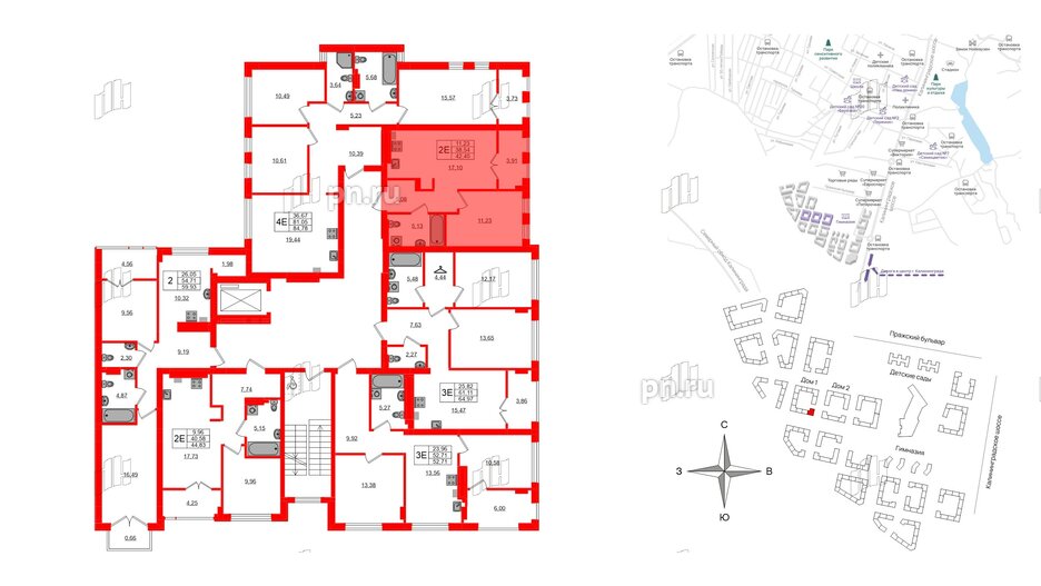 Квартира в ЖК «Включи», 1 комнатная, 42.45 м², 3 этаж