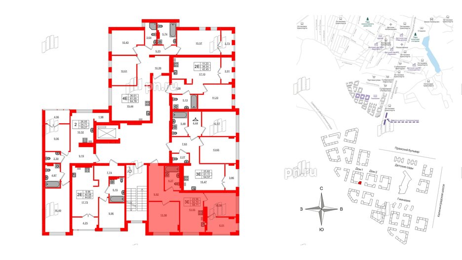 Квартира в ЖК «Включи», 2 комнатная, 58.71 м², 4 этаж