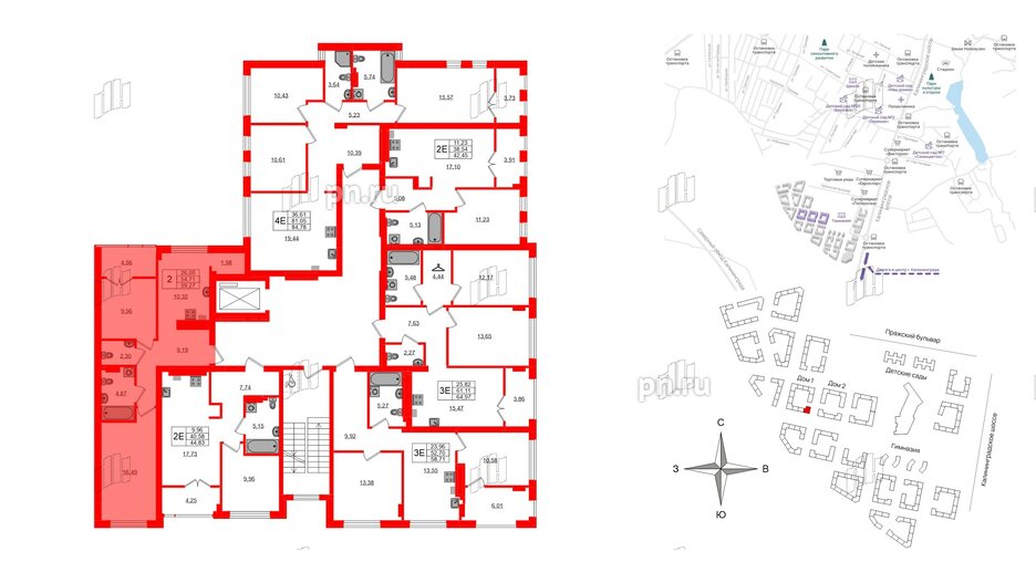 Квартира в ЖК «Включи», 2 комнатная, 59.27 м², 4 этаж