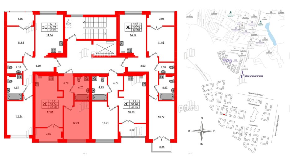 Квартира в ЖК «Включи», 1 комнатная, 43.2 м², 2 этаж