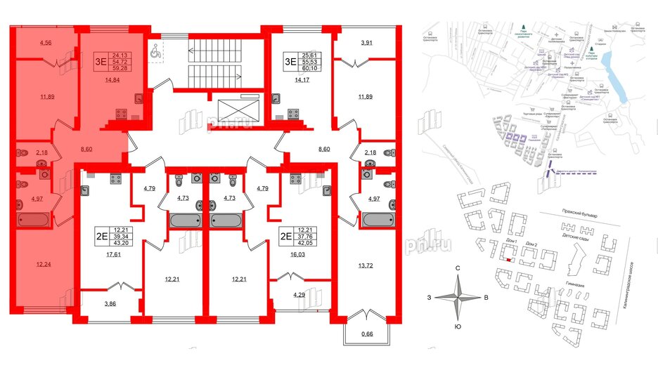 Квартира в ЖК «Включи», 2 комнатная, 59.28 м², 2 этаж