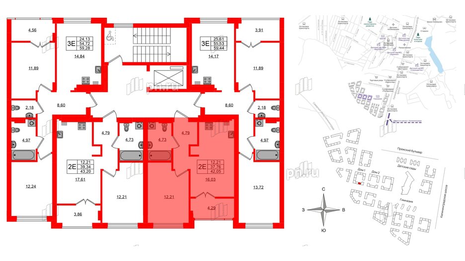 Квартира в ЖК «Включи», 1 комнатная, 42.05 м², 5 этаж