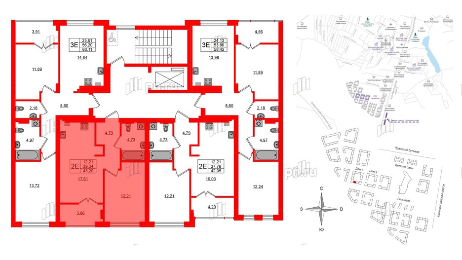 Квартира в ЖК «Включи», 1 комнатная, 43.2 м², 5 этаж