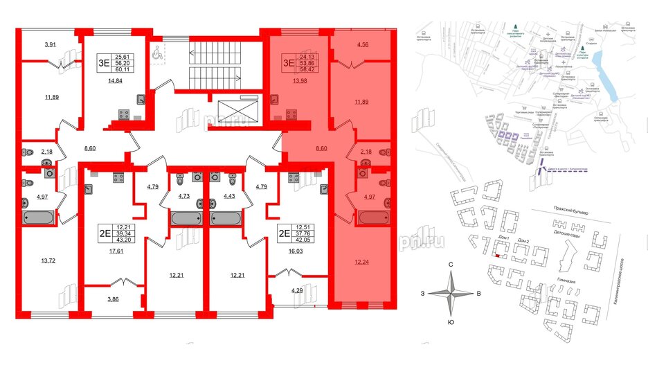 Квартира в ЖК «Включи», 2 комнатная, 58.42 м², 7 этаж