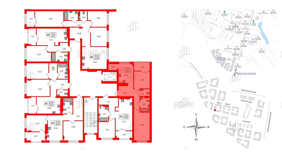 Квартира в ЖК «Включи», 2 комнатная, 59.27 м², 6 этаж