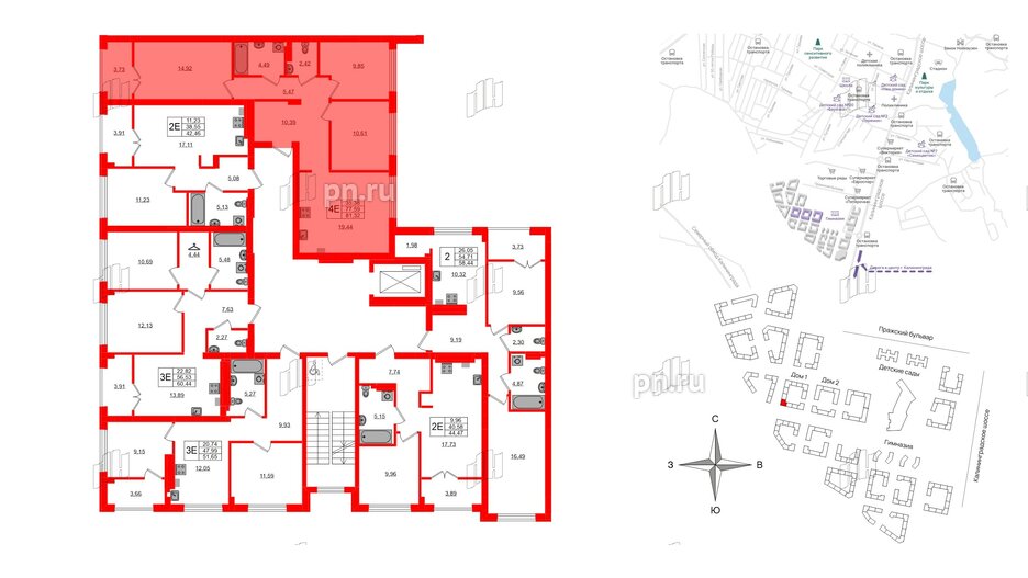 Квартира в ЖК «Включи», 3 комнатная, 81.32 м², 2 этаж