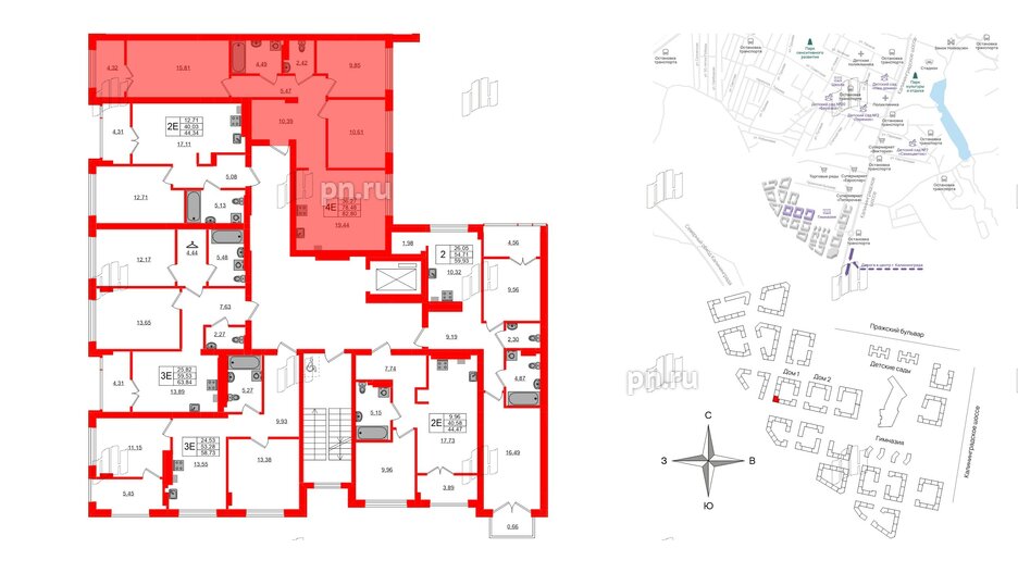 Квартира в ЖК «Включи», 3 комнатная, 82.8 м², 3 этаж