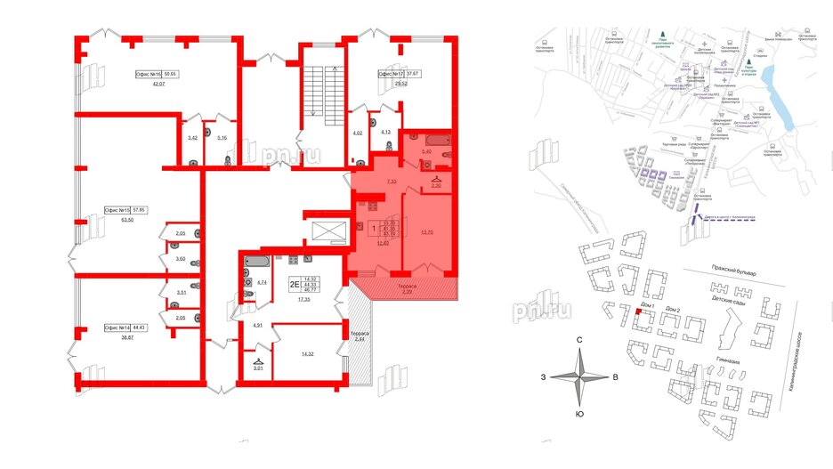 Квартира в ЖК «Включи», 1 комнатная, 43.74 м², 1 этаж