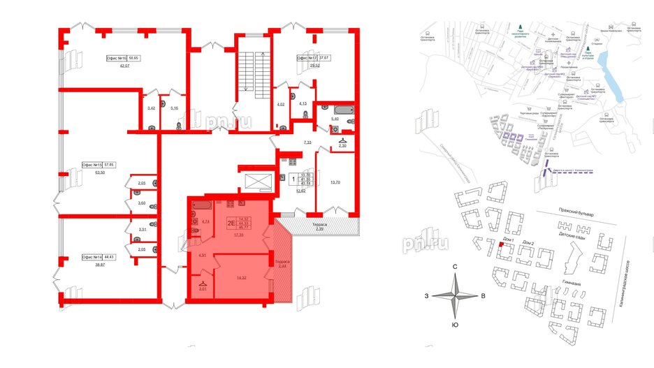 Квартира в ЖК «Включи», 1 комнатная, 46.77 м², 1 этаж