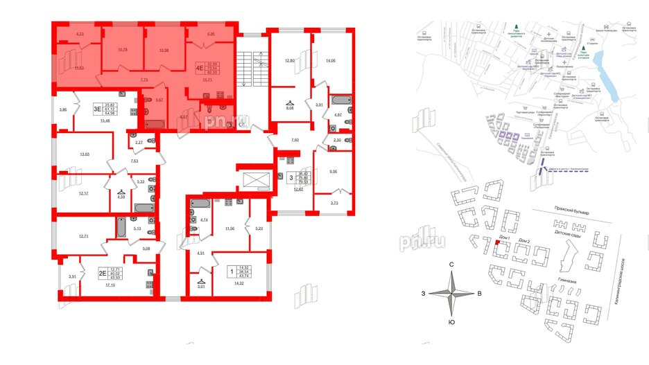 Квартира в ЖК «Включи», 3 комнатная, 82.33 м², 2 этаж