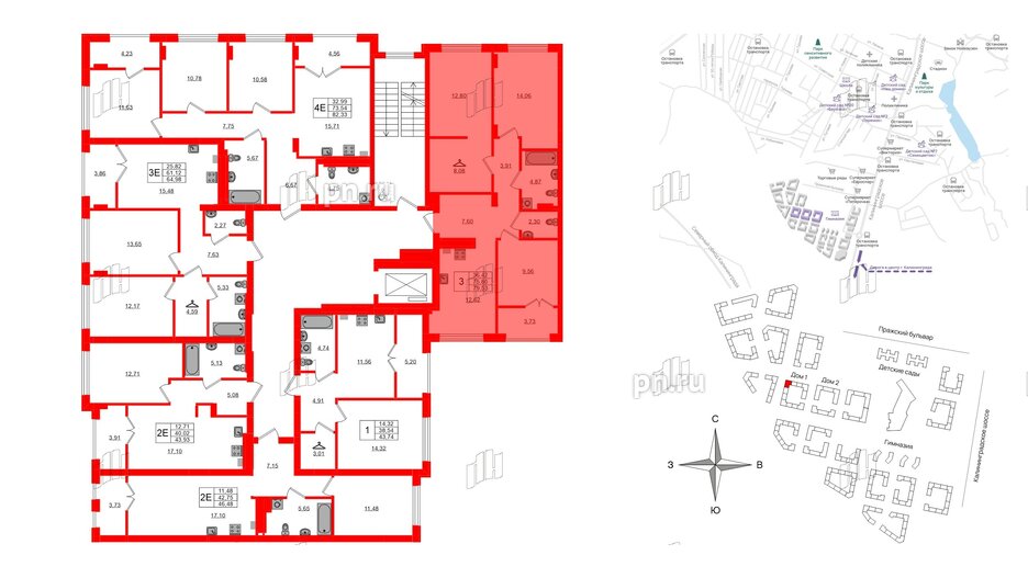 Квартира в ЖК «Включи», 3 комнатная, 79.53 м², 5 этаж