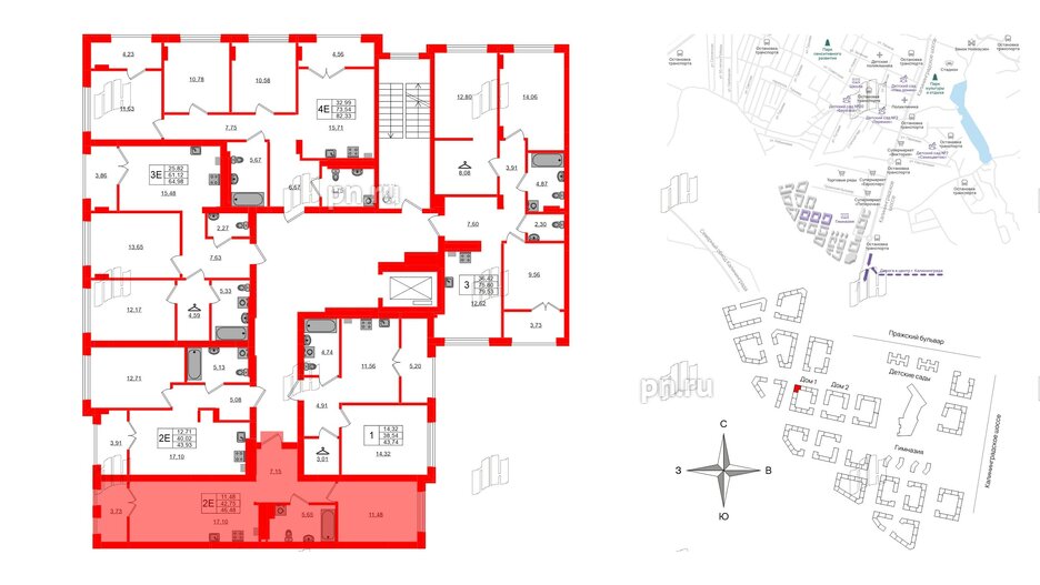 Квартира в ЖК «Включи», 1 комнатная, 46.48 м², 5 этаж