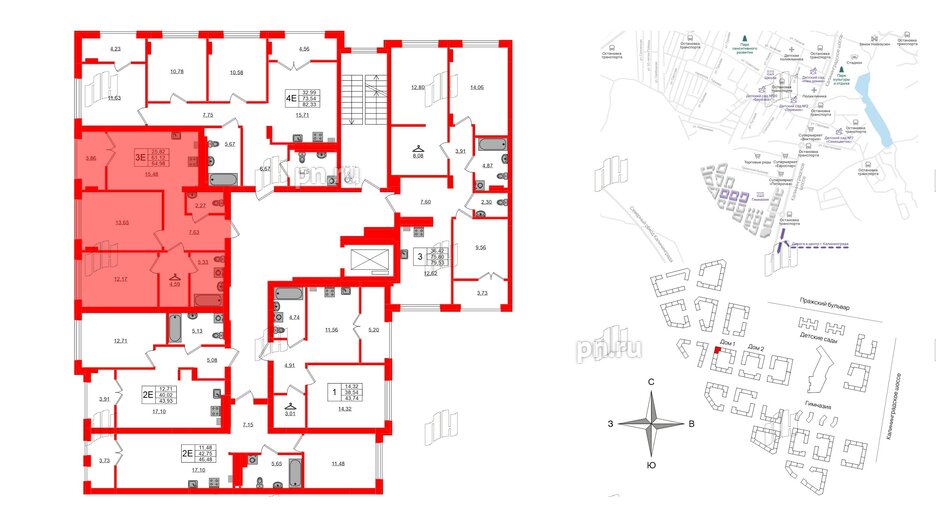 Квартира в ЖК «Включи», 2 комнатная, 64.98 м², 6 этаж