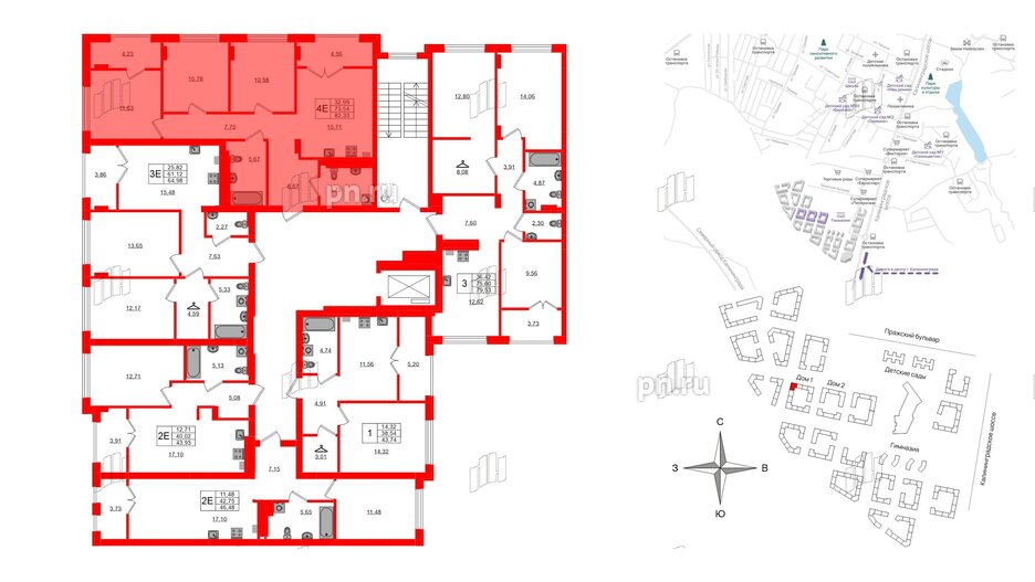 Квартира в ЖК «Включи», 3 комнатная, 74.13 м², 7 этаж