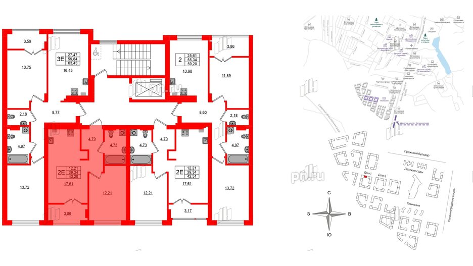 Квартира в ЖК «Включи», 1 комнатная, 43.2 м², 2 этаж