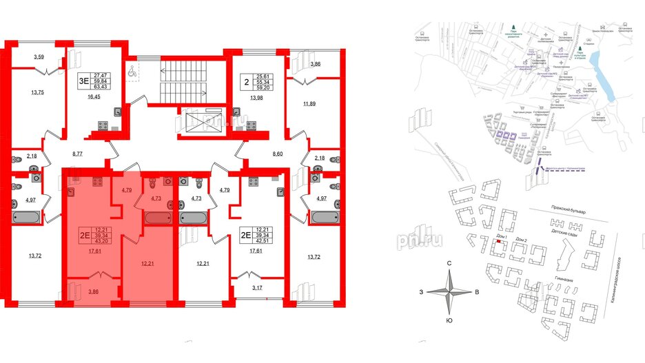 Квартира в ЖК «Включи», 1 комнатная, 43.2 м², 7 этаж