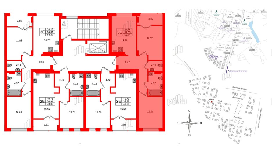 Квартира в ЖК «Включи», 2 комнатная, 58.71 м², 2 этаж