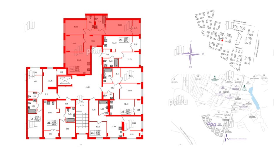 Квартира в ЖК «Включи», 3 комнатная, 88.19 м², 3 этаж