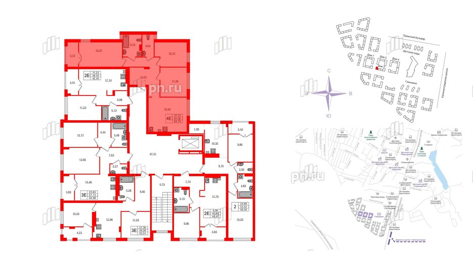 Квартира в ЖК «Включи», 3 комнатная, 84.79 м², 3 этаж