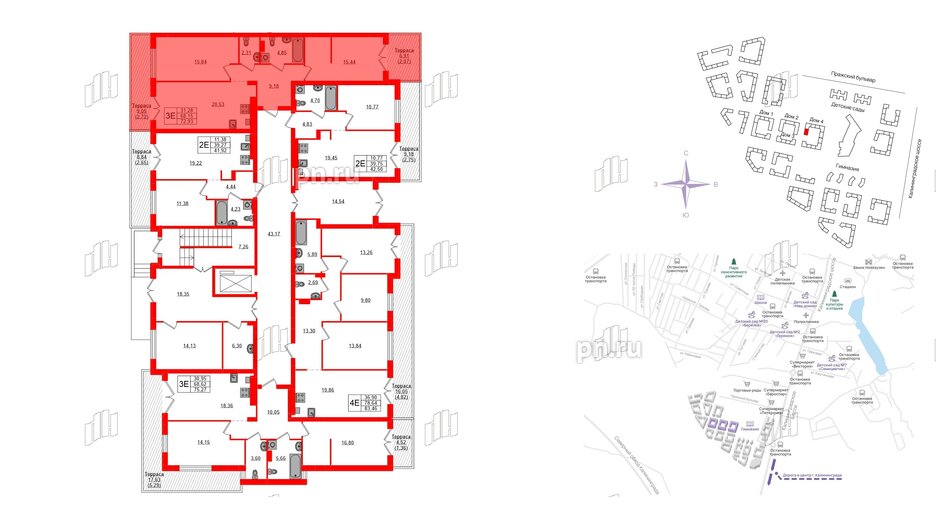 Квартира в ЖК «Включи», 2 комнатная, 72.93 м², 1 этаж