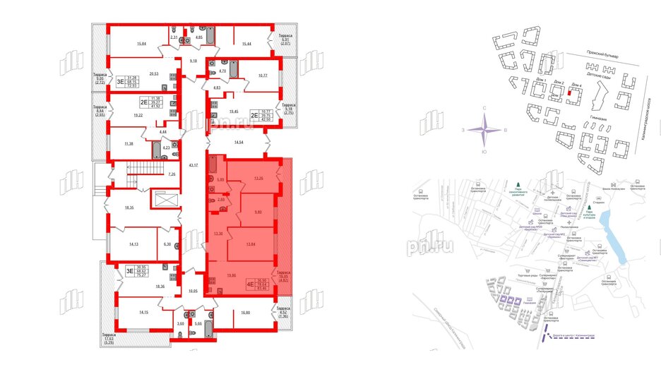 Квартира в ЖК «Включи», 3 комнатная, 83.46 м², 1 этаж