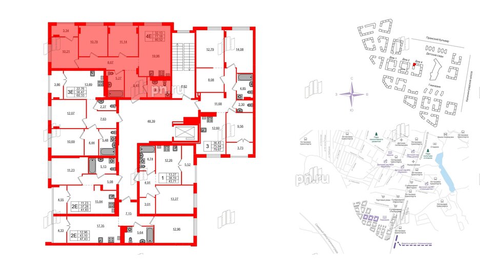 Квартира в ЖК «Включи», 3 комнатная, 80.52 м², 4 этаж