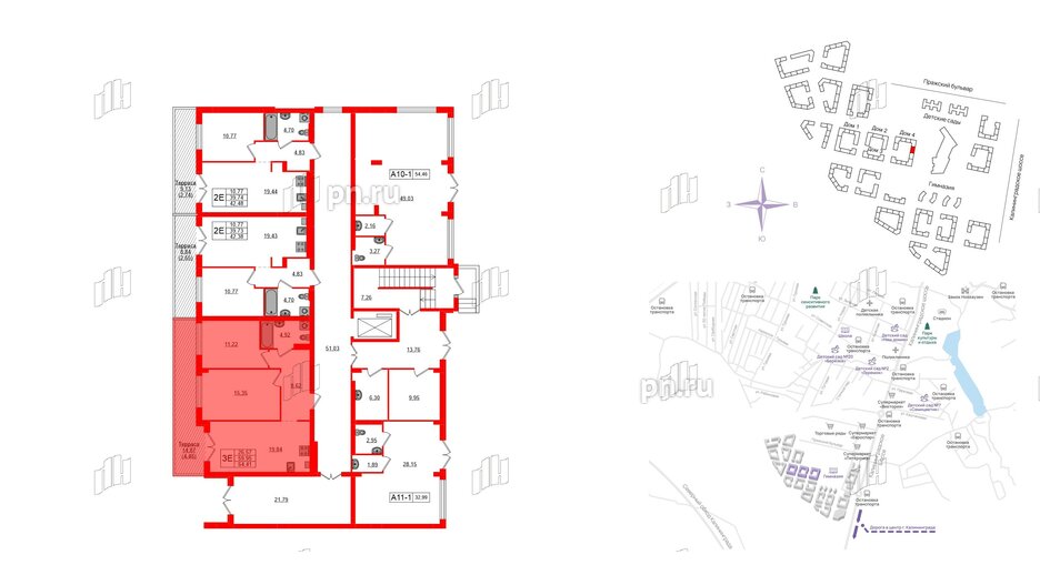 Квартира в ЖК «Включи», 2 комнатная, 64.41 м², 1 этаж