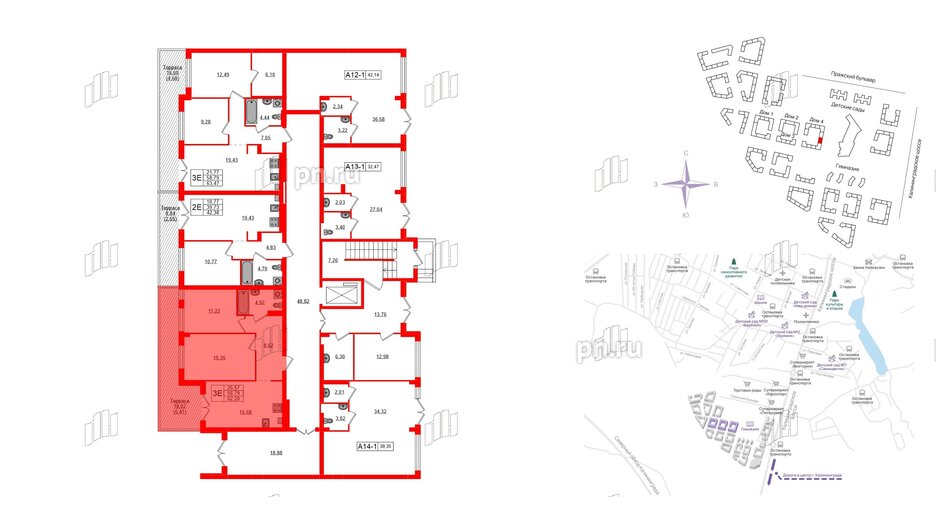 Квартира в ЖК «Включи», 2 комнатная, 62.2 м², 1 этаж