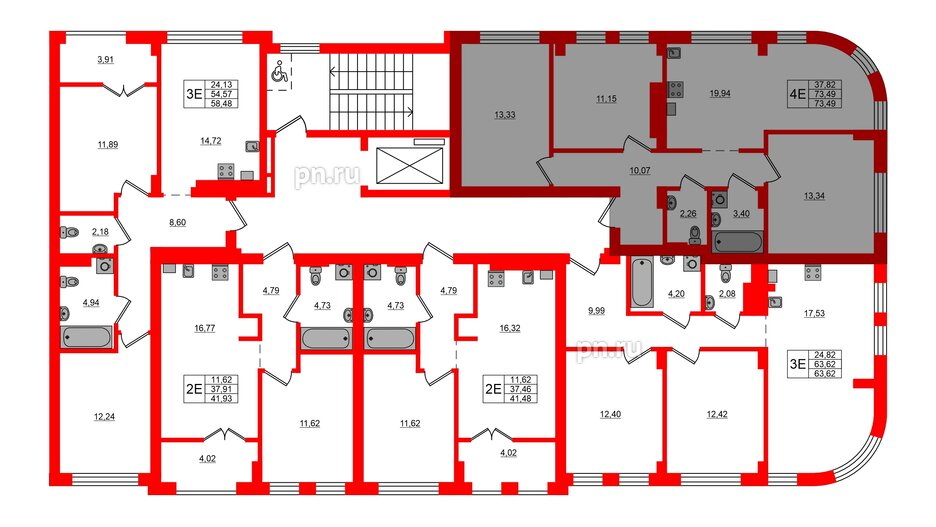 Квартира в ЖК «Включи», 3 комнатная, 73.49 м², 2 этаж