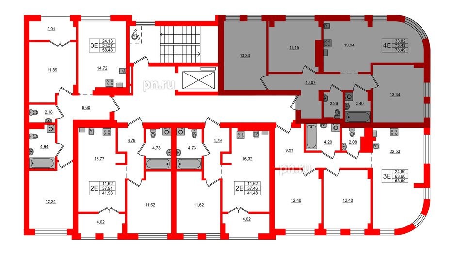 Квартира в ЖК «Включи», 3 комнатная, 73.49 м², 3 этаж