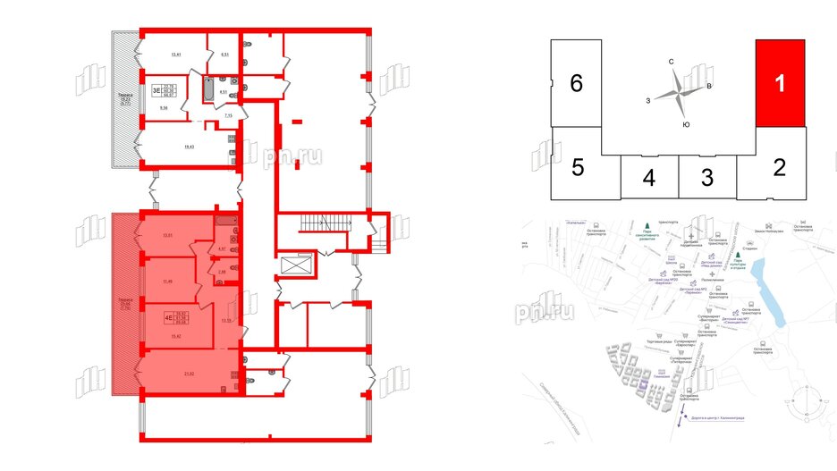 Квартира в ЖК «Включи», 3 комнатная, 89.68 м², 1 этаж