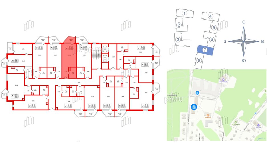 Апартаменты в ЖК Русь-2, студия, 42.7 м², 2 этаж