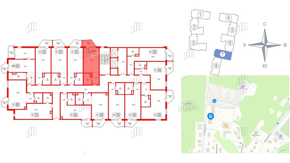 Апартаменты в ЖК Русь-2, студия, 43.5 м², 2 этаж