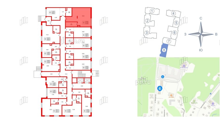 Апартаменты в ЖК Русь-2, студия, 61.6 м², 1 этаж