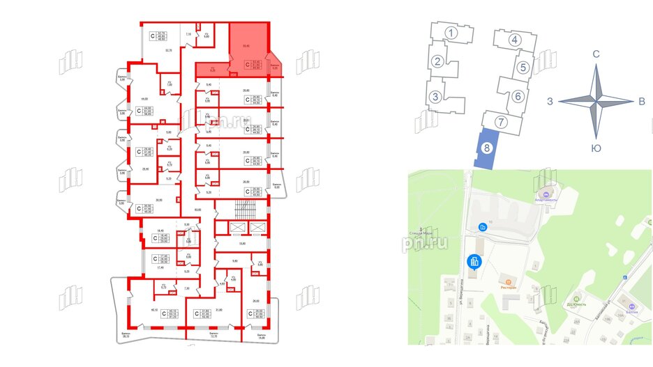 Апартаменты в ЖК Русь-2, студия, 65.8 м², 2 этаж