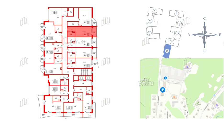 Апартаменты в ЖК Русь-2, студия, 44.5 м², 4 этаж