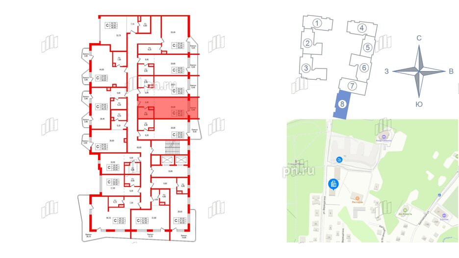 Апартаменты в ЖК Русь-2, студия, 44.5 м², 4 этаж