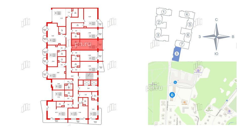 Апартаменты в ЖК Русь-2, студия, 44.5 м², 3 этаж