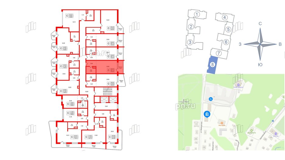 Апартаменты в ЖК Русь-2, студия, 44.5 м², 3 этаж