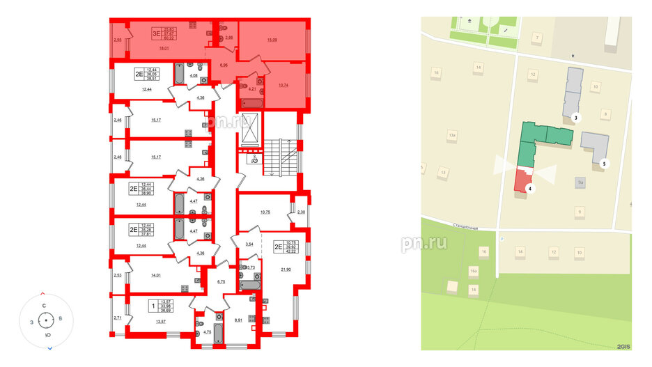 Квартира в ЖК «Новая история», 2 комнатная, 60.22 м², 3 этаж