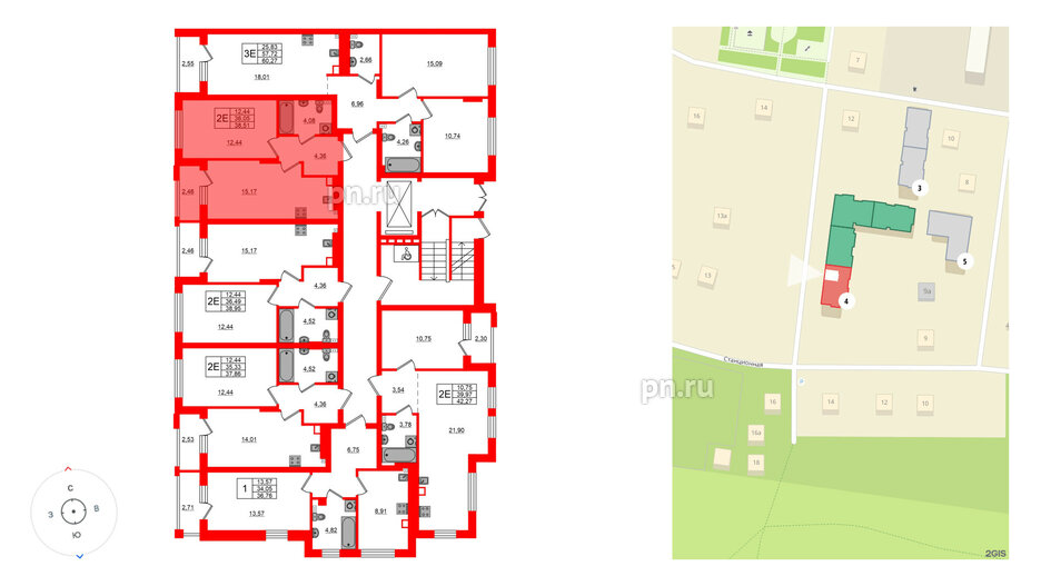 Квартира в ЖК «Новая история», 1 комнатная, 38.51 м², 1 этаж