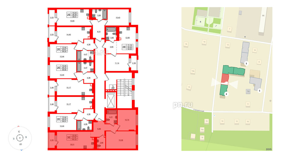 Квартира в ЖК «Новая история», 2 комнатная, 60.22 м², 4 этаж