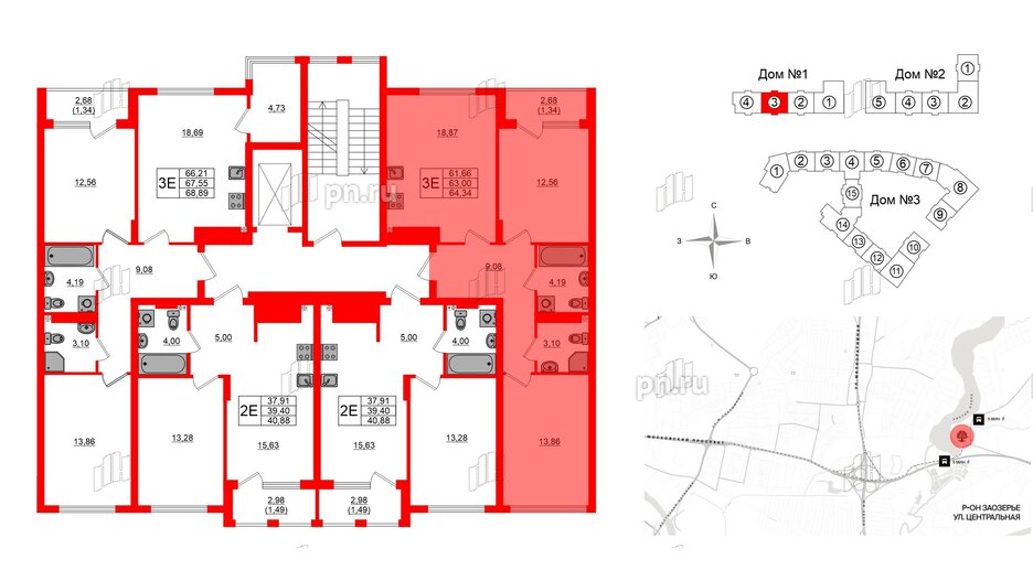 Квартира в ЖК «Расцвет Парк», 2 комнатная, 63 м², 2 этаж