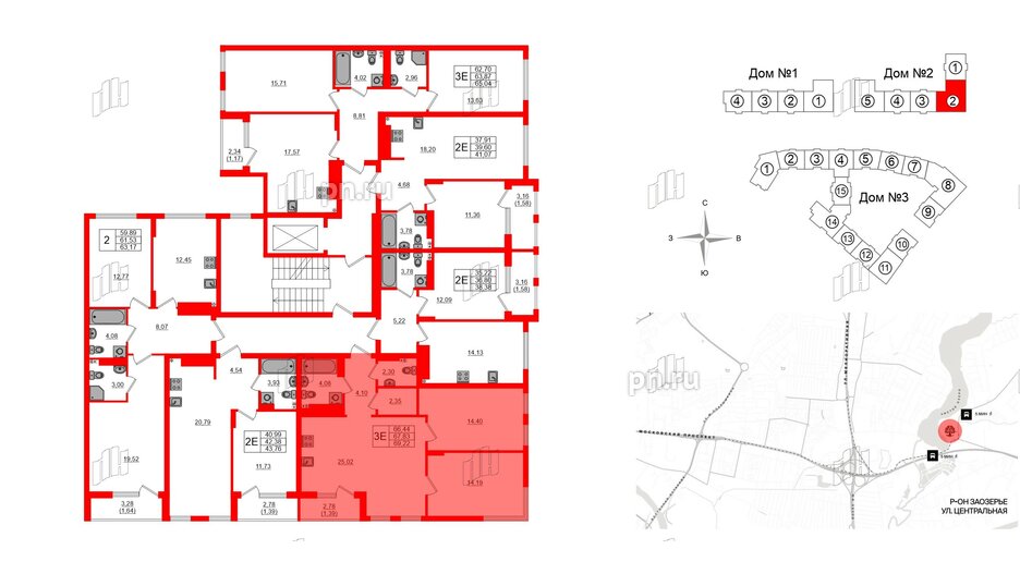 Квартира в ЖК «Расцвет Парк», 2 комнатная, 67.82 м², 2 этаж