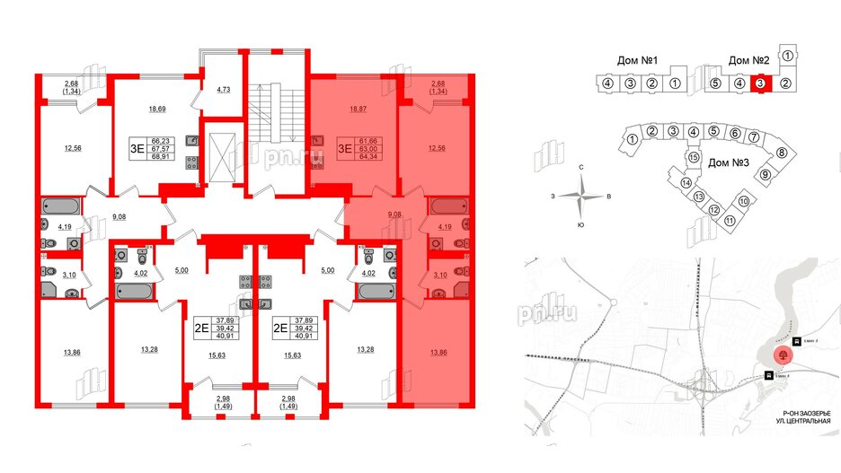 Квартира в ЖК «Расцвет Парк», 2 комнатная, 62.92 м², 2 этаж