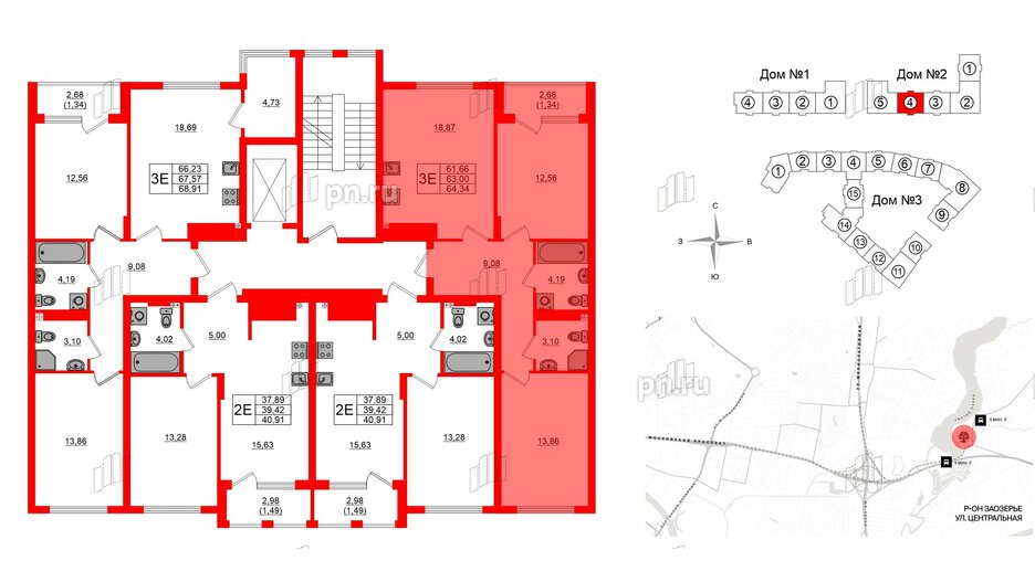 Квартира в ЖК «Расцвет Парк», 2 комнатная, 62.92 м², 4 этаж