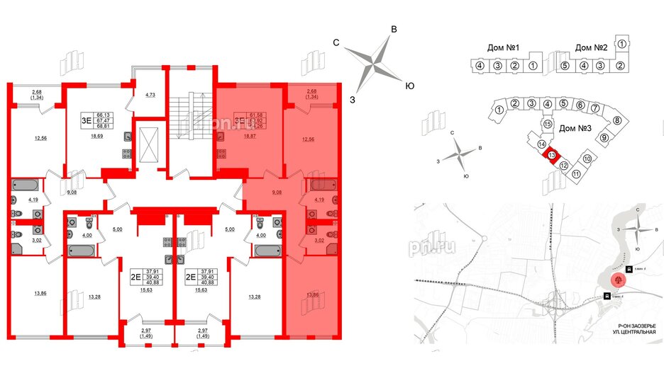 Квартира в ЖК «Расцвет Парк», 2 комнатная, 62.92 м², 2 этаж